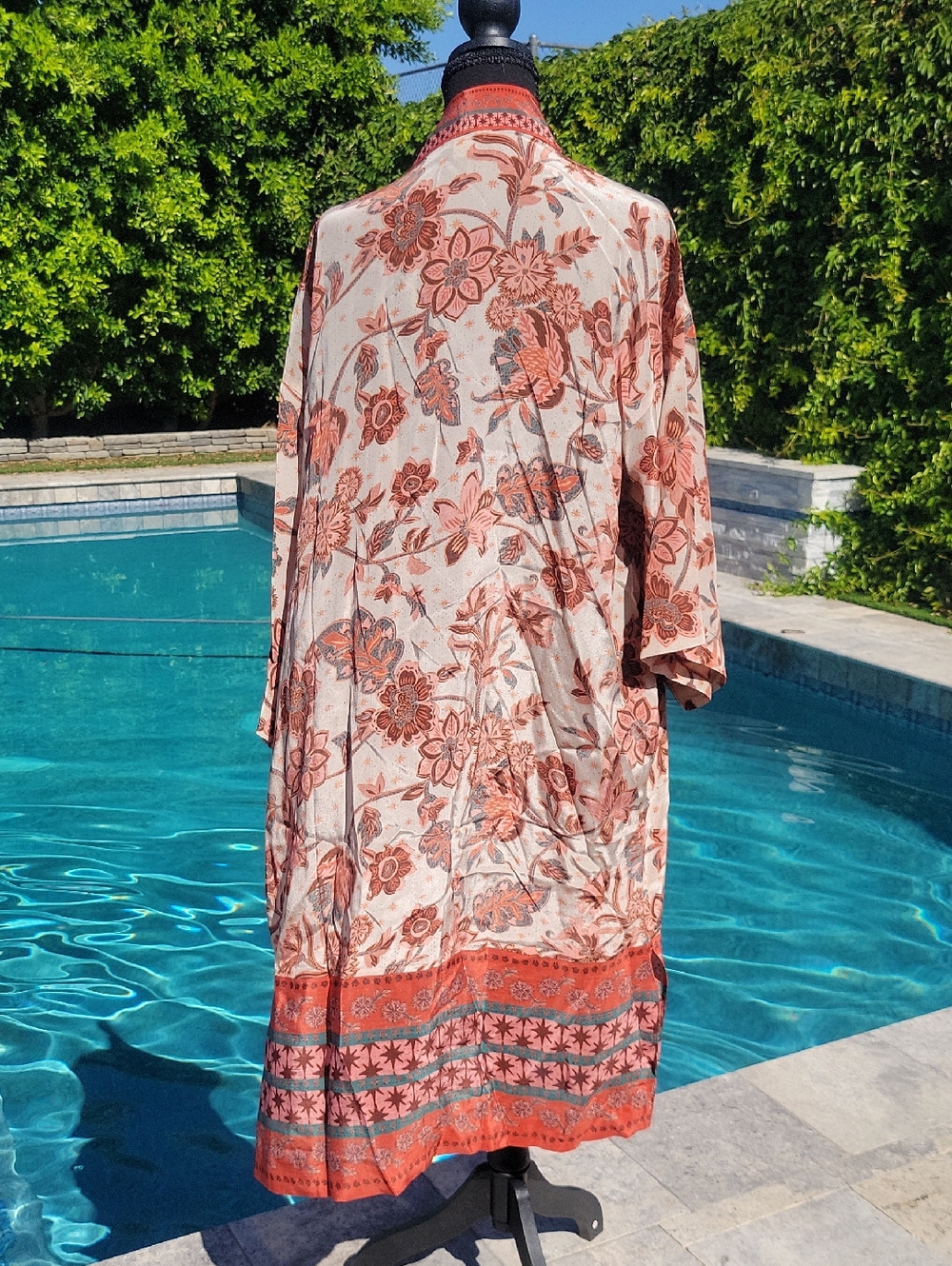Sundance Marsala Floral Botanical Kimono Duster With Pockets XL - Picture 10 of 15